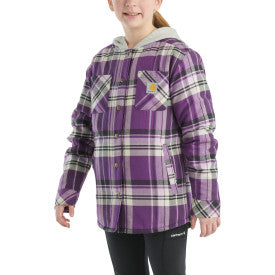 Youth Girls Long Sleeve Flannel Snap Front Hooded Shirt Jacket - Majesty