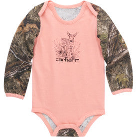 Infant Girls Long Sleeve Camo Deer Bodysuit - Peach Amber