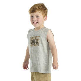 Boys Sleeveless Graphic Tractor T-Shirt - Grey Heather