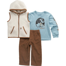 Infant/Toddler Boys Long-Sleeve Horse Print T-Shirt, Sherpa Hooded Vest and Pant Set -Carhartt Brown