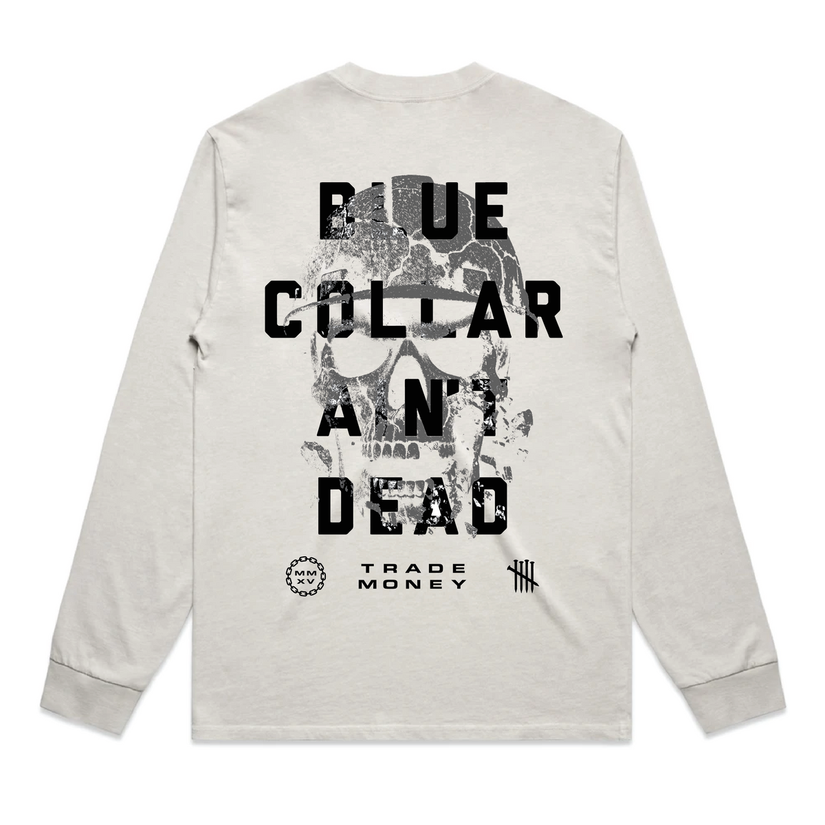 Blue Collar Ain't Dead HD Long Sleeve Tee, Faded White