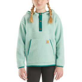 Youth Long-Sleeve Fleece Quarter-Snap Sweatshirt - Pastel Turquoise