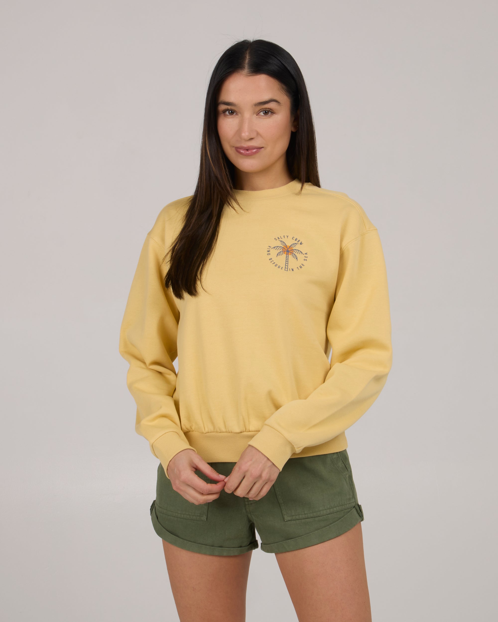 Women’s Queen Palm Crew Hoodie, Dusty Gold