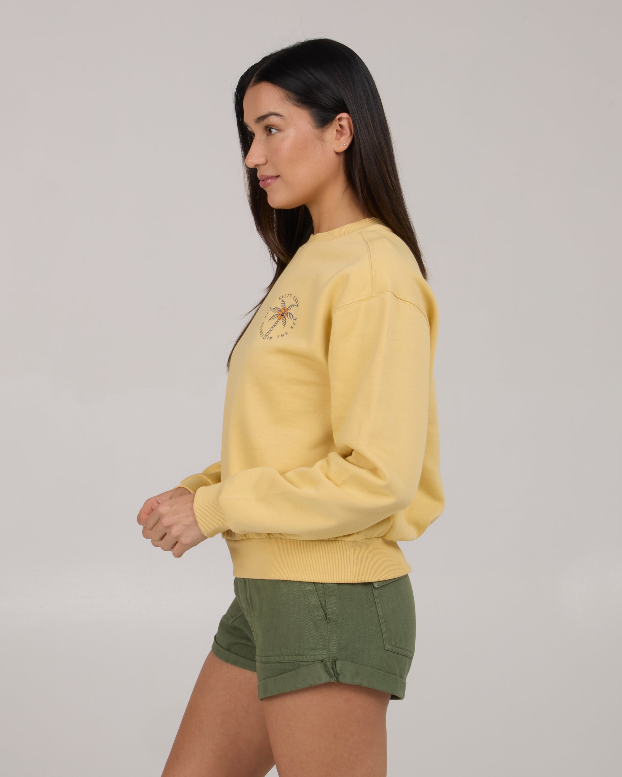 Women’s Queen Palm Crew Hoodie, Dusty Gold