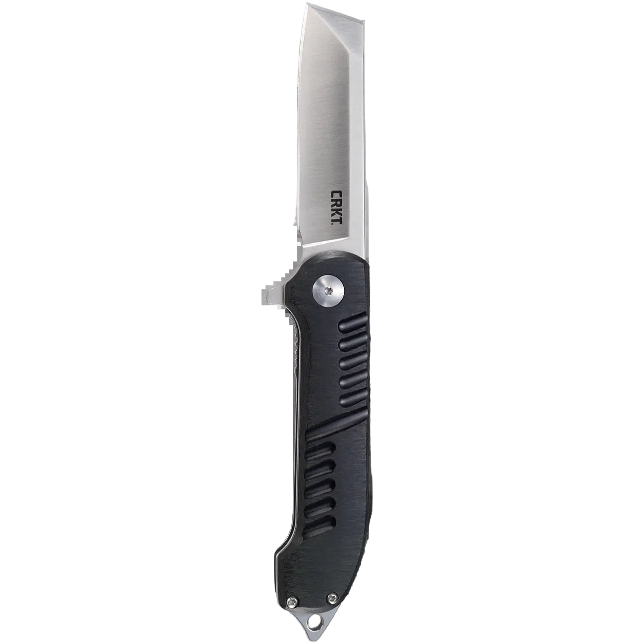 A CRAFT folding pocket knife with a satin-finished stainless steel blade and a textured black handle, shown open against a solid white background.