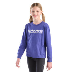 Youth Girls Long-Sleeve Core Logo T-Shirt - Navy Blue