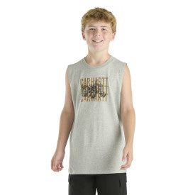 Boys Sleeveless Graphic Tractor T-Shirt - Grey Heather