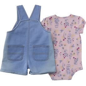 Infant/Toddler Girls Short Sleeve Bee Print Bodysuit/Shirt and Denim Shortall Set - Light Wash