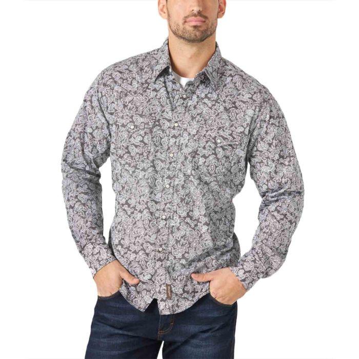 Retro Premium Long Sleeve Print Shirt - Charcoal Paisley