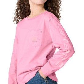 Youth Girls Long-Sleeve Tonal Patch Pocket T-Shirt - Cashmere Rose