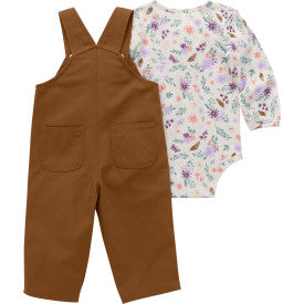 Infant Girls Long Sleeve BodySuit and Canvas Overall Set - Carhartt Brown