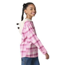 Youth Girls Long-Sleeve Hooded Pocket Flannel Shirt - Cashmere Rose