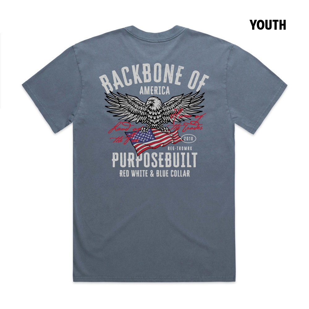 Youth American Eagle Tee, Heathered Navy