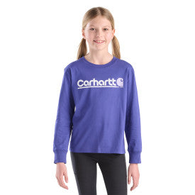 Youth Girls Long-Sleeve Core Logo T-Shirt - Navy Blue