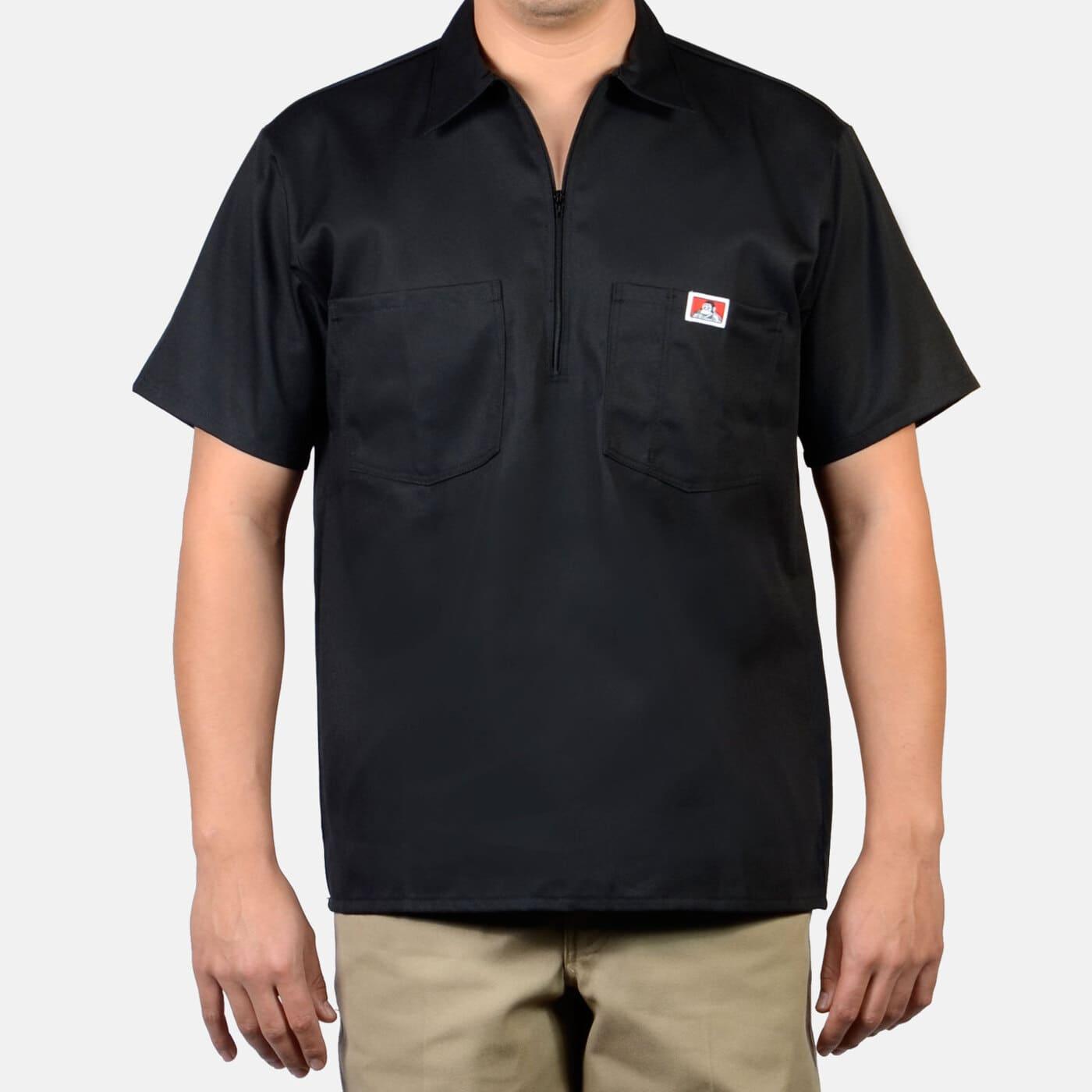Short Sleeve Solid, 1/2 Zip (Black)(Black)