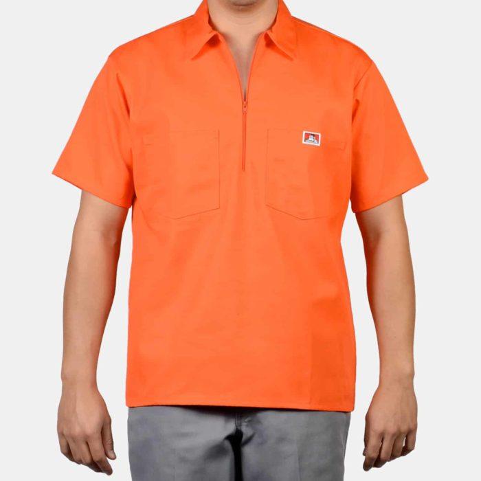 Short Sleeve Solid, 1/2 Zip, Orange