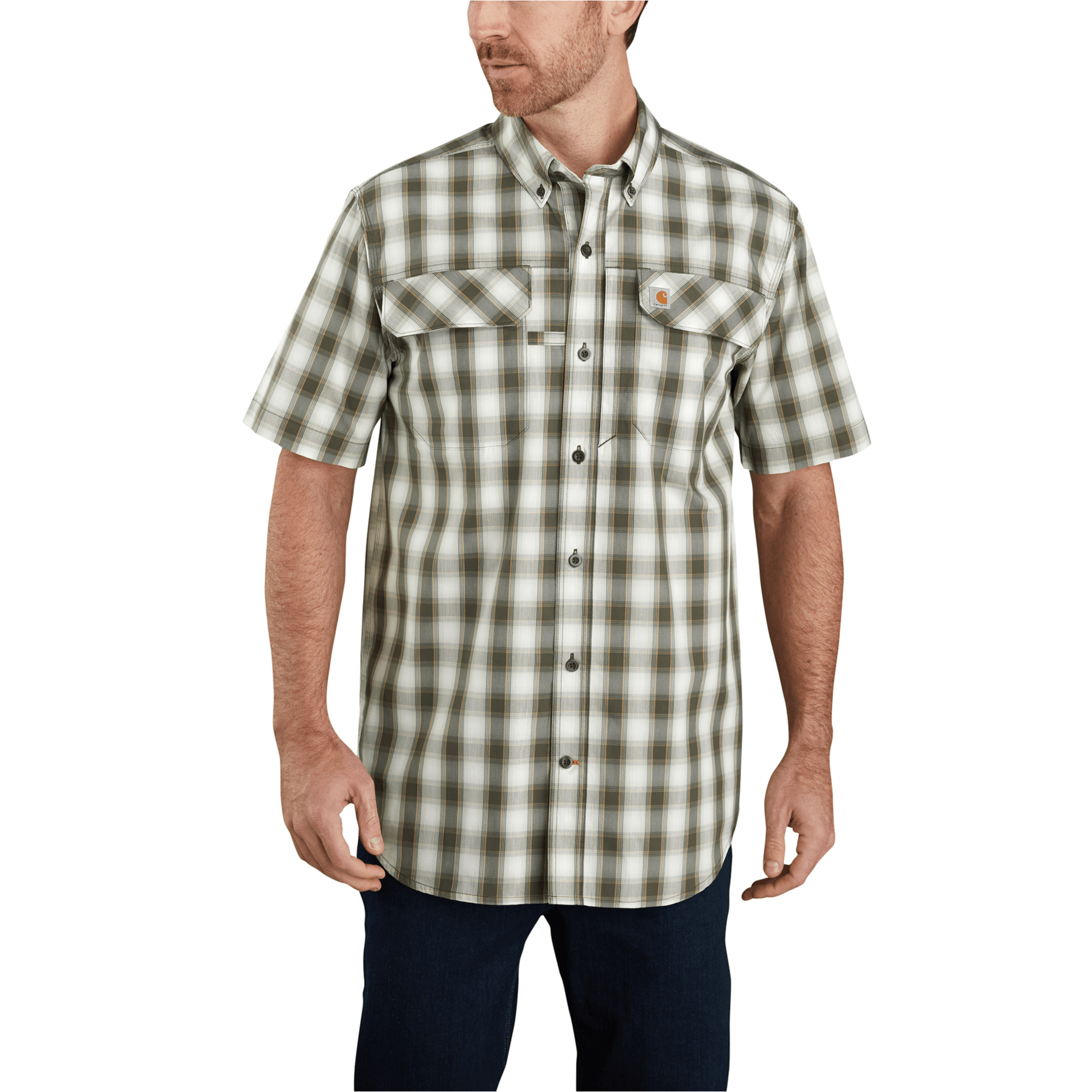 Force Men'S Relaxed-Fit Lightweight SS Button-Front Plaid Shirt (Moss) - Purpose-Built / Home of the Trades