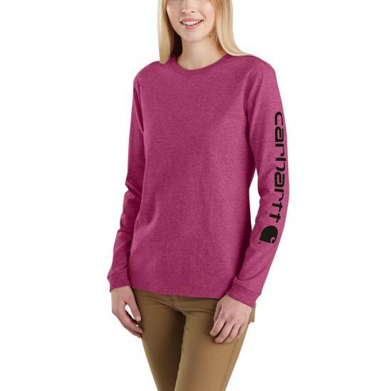 Women's loose fit heavyweight long-sleeve logo sleeve graphic t-shirt - Beet Red
