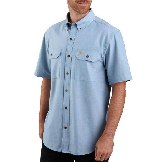 Loose fit midweight chambray short-sleeve shirt - Blue