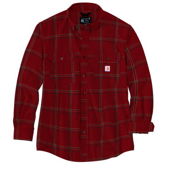 105433 - Loose Fit Midweight Chambray Long-Sleeve Plaid Shirt - Barn Yard Red