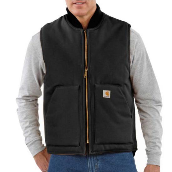 Men's Relaxed Fit Firm Duck Insulated Rib Collar Vest - Black - Purpose-Built / Home of the Trades
