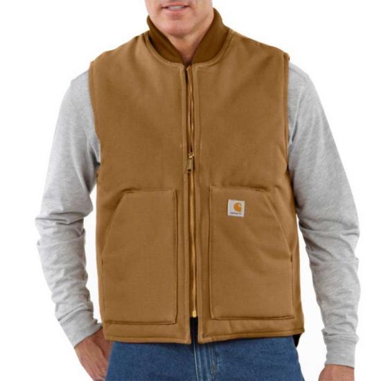V01 - Men's Relaxed Fit Firm Duck Insulated Rib Collar Vest - Carhartt Brown