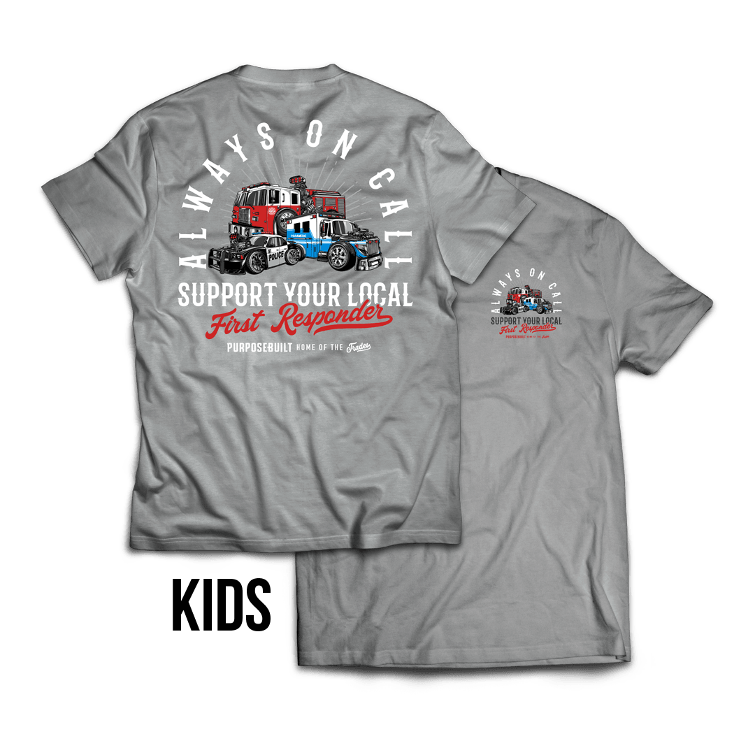 Youth Support Your Local First Responder Tee, Gray - Purpose-Built / Home of the Trades